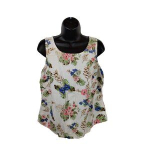 Linea Donna Womens 1X Floral Linen-Blend Sleeveless Top
